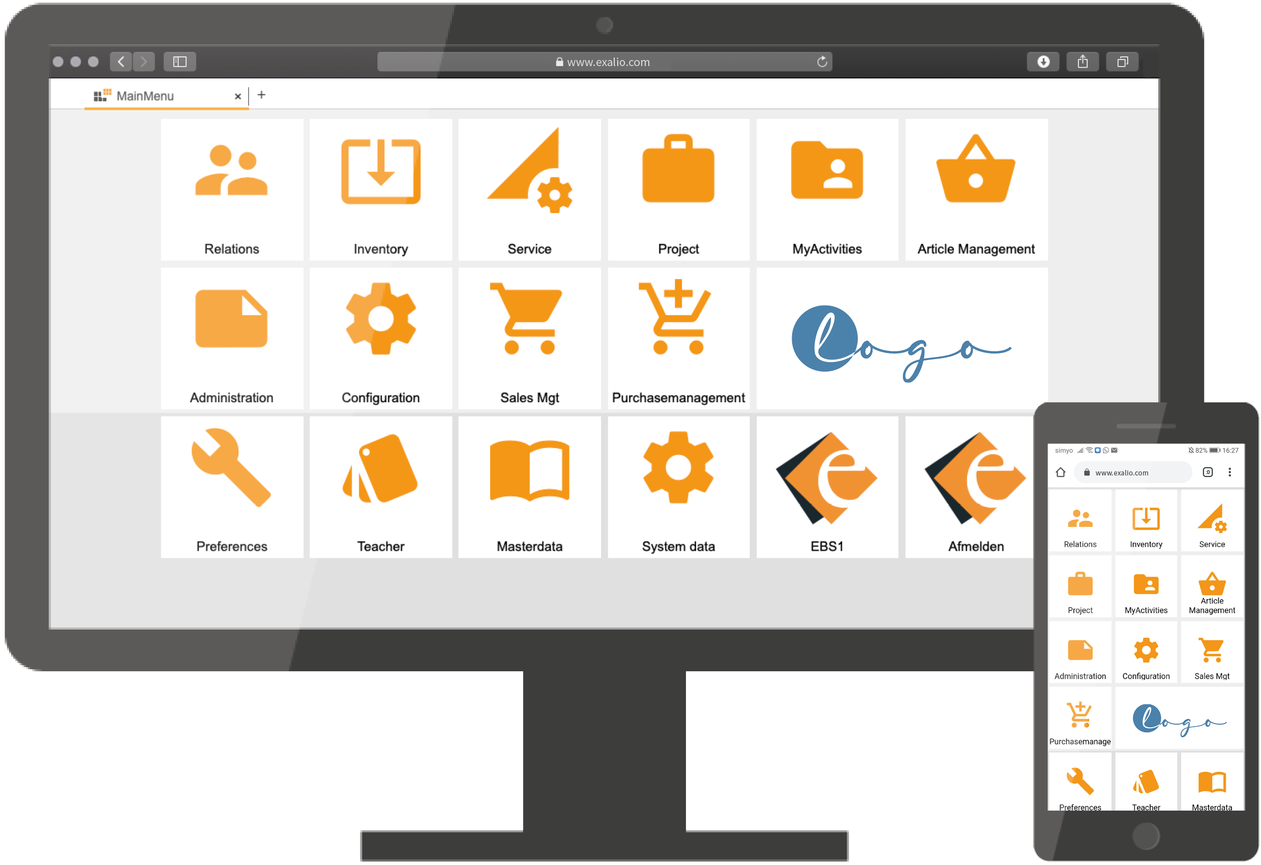 Exalio Business Solution on desktop and mobile screens